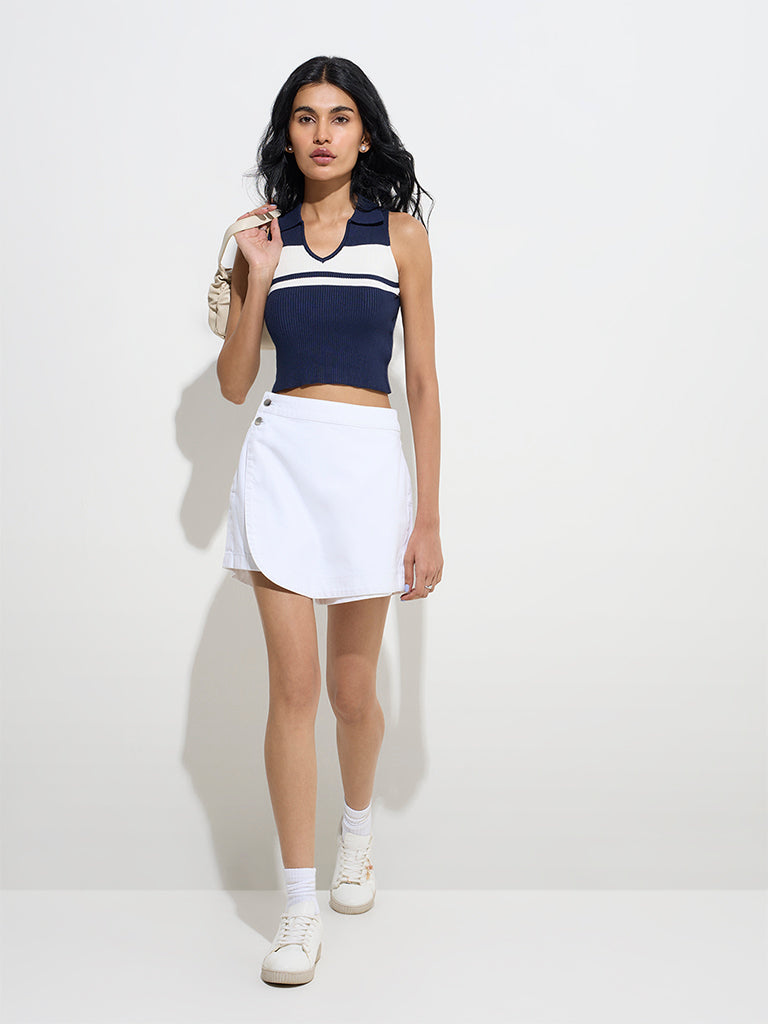 Westside Nuon Women's White High-Rise Denim Skort for Casual Wear Front View