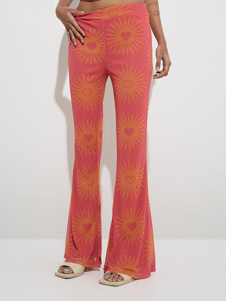 Nuon Coral Sun Printed High-Rise Bootcut Pants