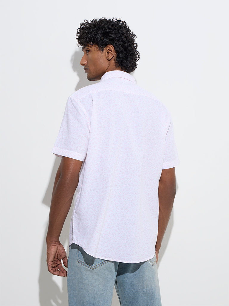 Westside WES Casuals Men's Pink Floral Relaxed-Fit Cotton-Blend Shirt for Casual Wear Back View