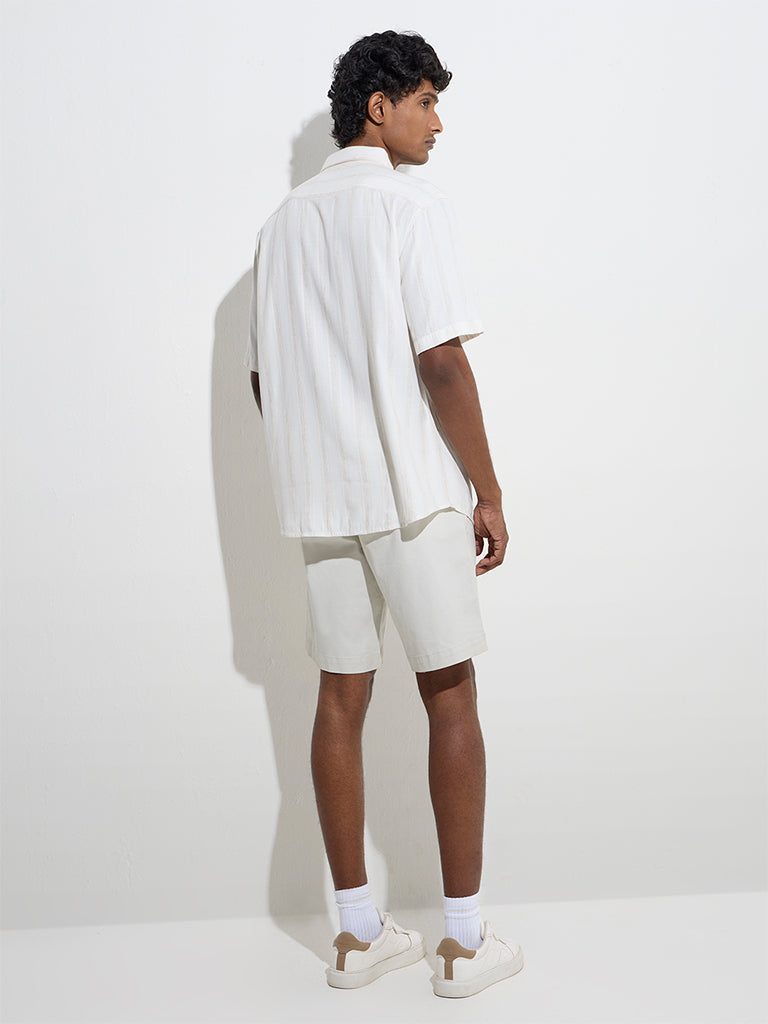 Westside WES Casuals Men's Off-White Striped Relaxed-Fit Cotton-Blend Shirt for Casual Wear Back View