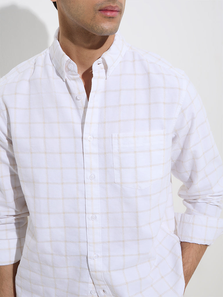 WES Casuals White Checks Relaxed-Fit Cotton-Blend Shirt