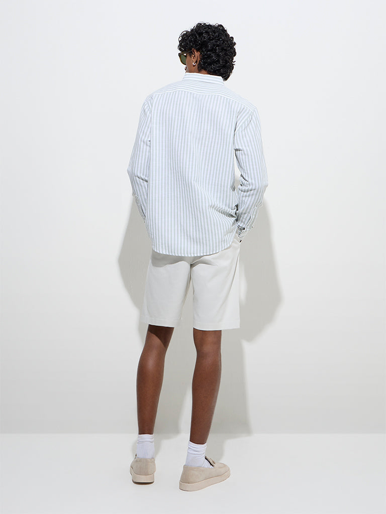 Westside WES Casuals Men's Sage Striped Relaxed-Fit Cotton-Blend Shirt for Casual Wear Back View