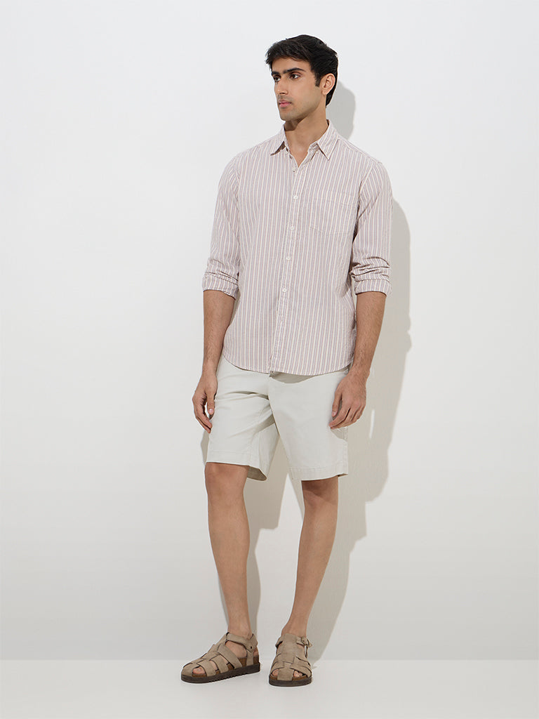 WES Casuals Pink Striped Relaxed-Fit Cotton-Blend Shirt