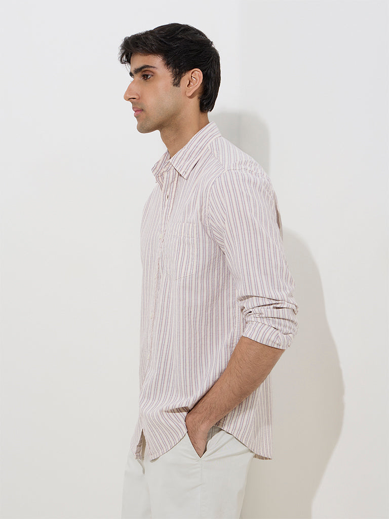 WES Casuals Pink Striped Relaxed-Fit Cotton-Blend Shirt