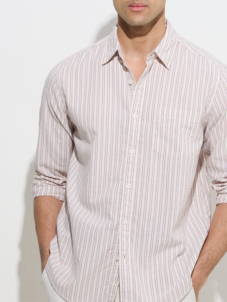 WES Casuals Pink Striped Relaxed-Fit Cotton-Blend Shirt