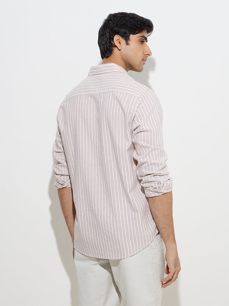 WES Casuals Pink Striped Relaxed-Fit Cotton-Blend Shirt