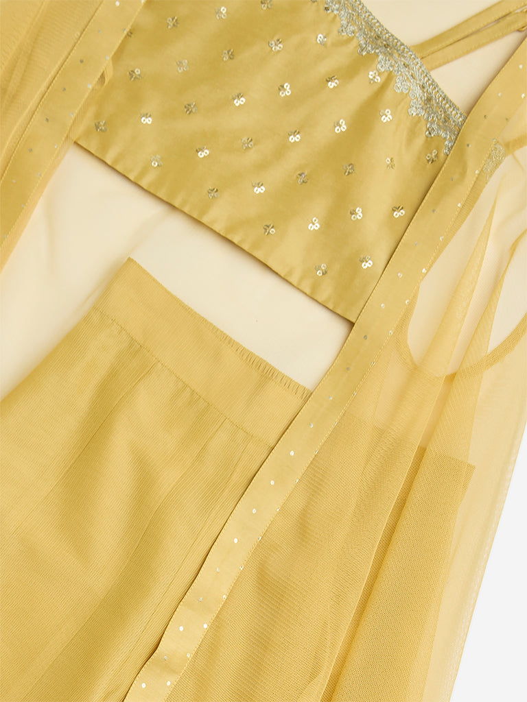 Westside Utsa Kids Yellow Embroidered Top, Palazzos and Shrug Set - (2-8yrs) for Ethnic Wear Zoomed View