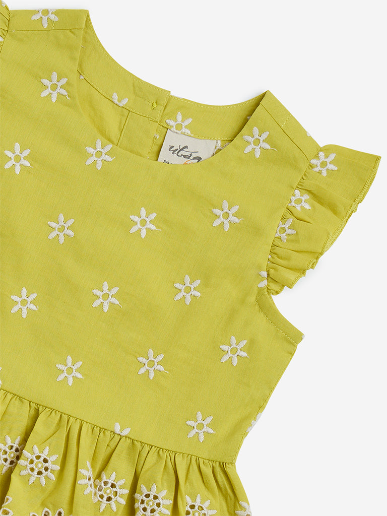 westisde Utsa Kids Girls' Lime Floral Pattern Cotton Peplum Top - (2-8yrs) for Ethnic Wear Zoom View