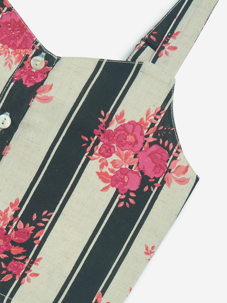 Westside Utsa Kids Girls' Black Striped Cotton-Blend Top - (2-8yrs) for Ethnic Wear Zoom View