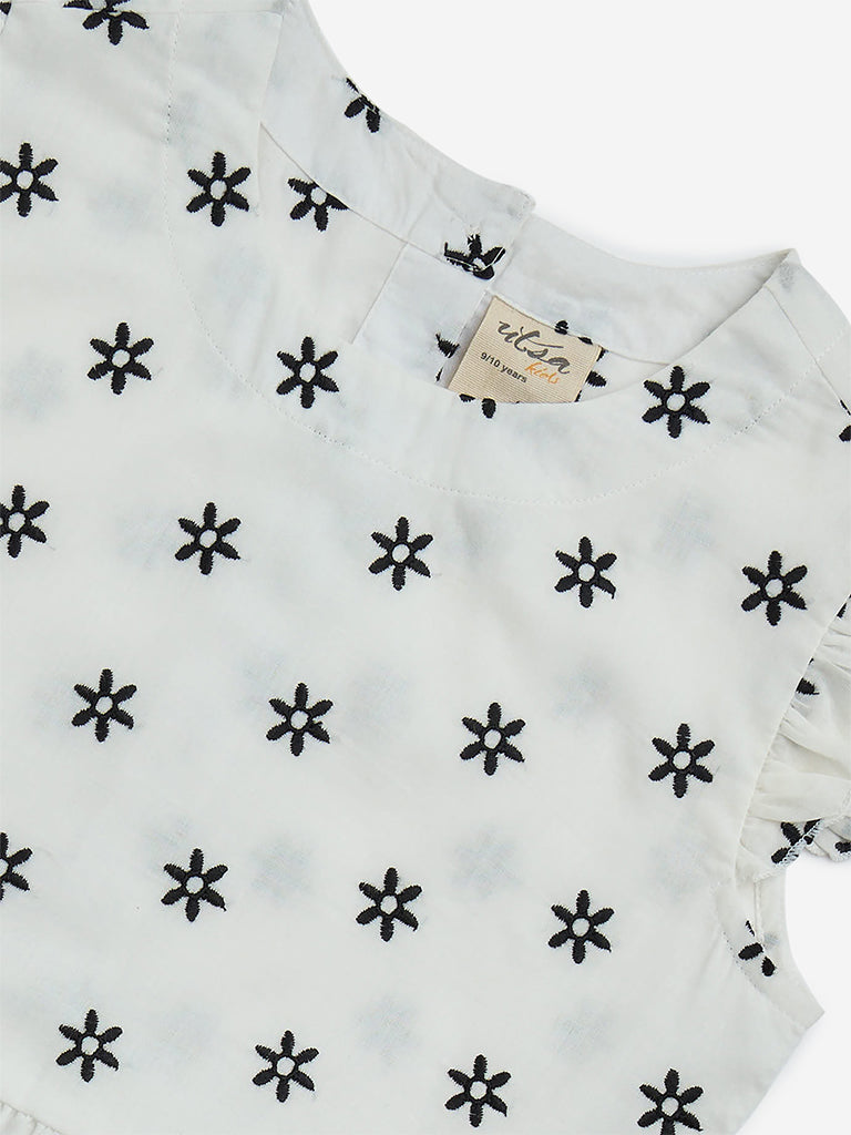 Westside Utsa Kids Girls' Off-White Floral Embroidered Cotton Ethnic Top - (8-14yrs) for Ethnic Wear Zoom View