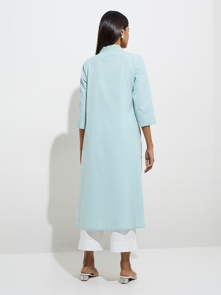 Westside Utsa Women's Aqua Mandala Design Cotton-Blend A-Line Kurta for Work Wear Back View