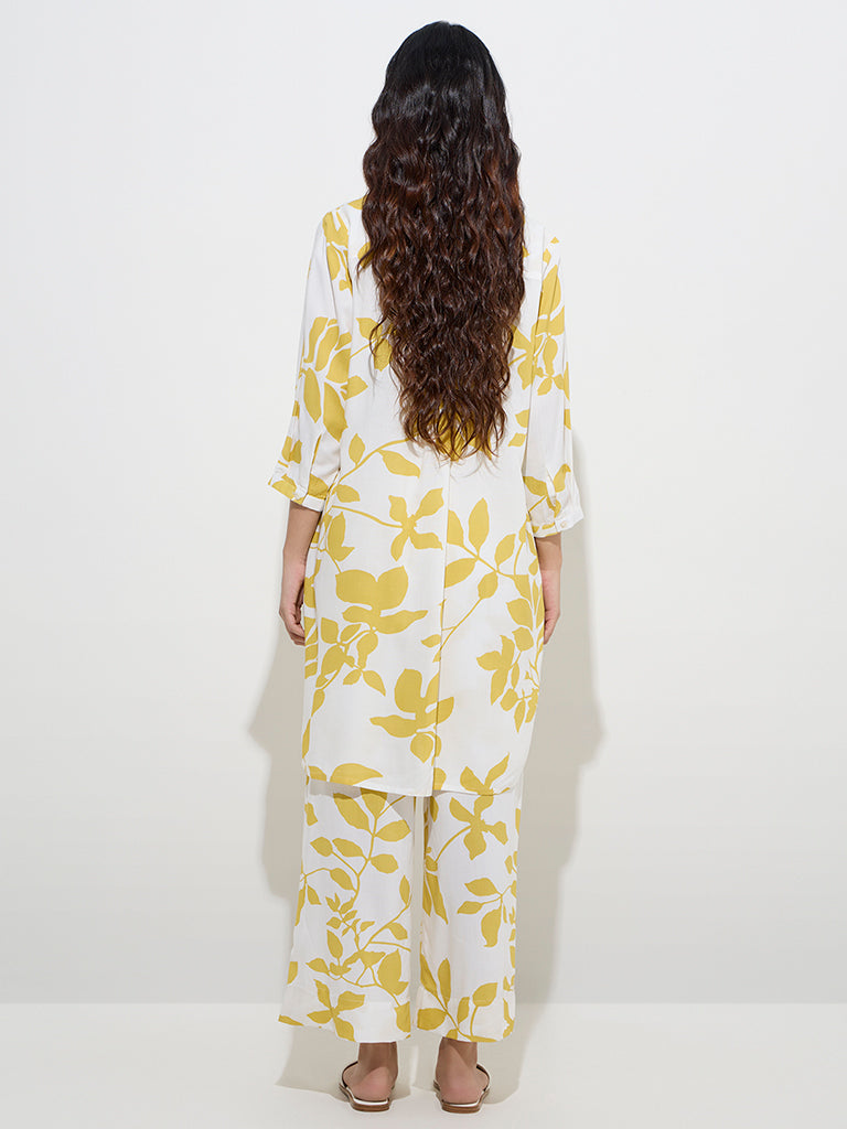 Westside Utsa Women's Yellow Floral Printed A-Line Kurta for Work Wear Back View