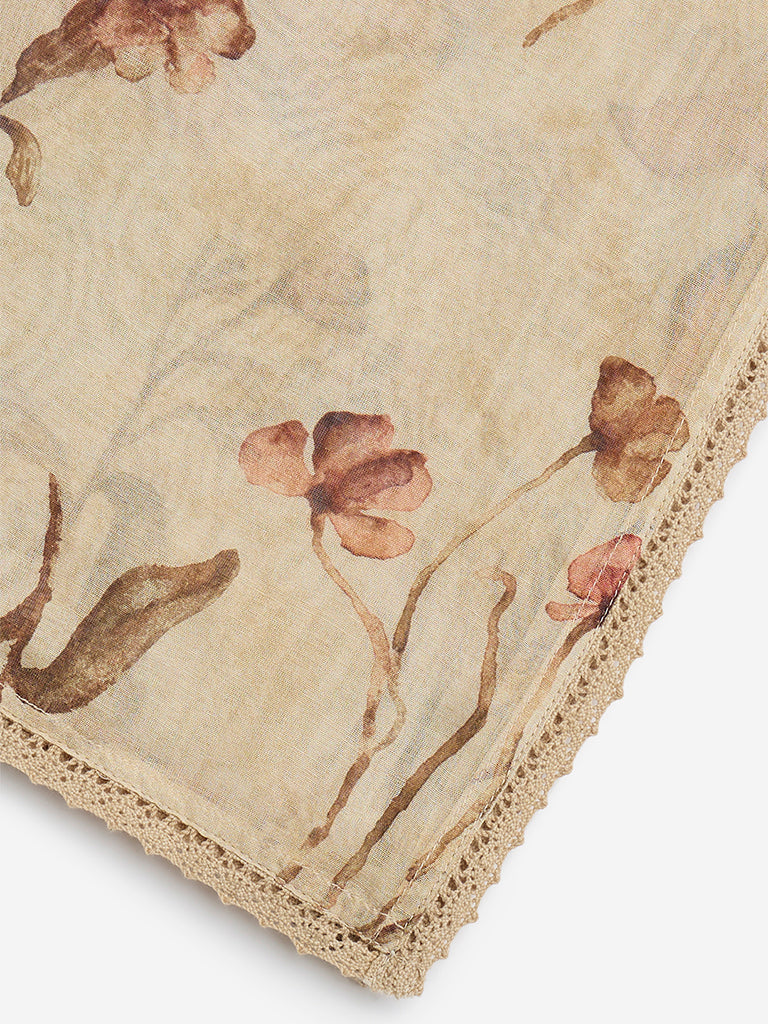 Zuba Beige Foliage Design Stole