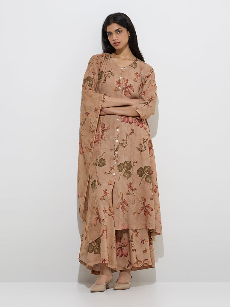 Buy Zuba Brown Foliage Printed A-Line Kurta from Westside