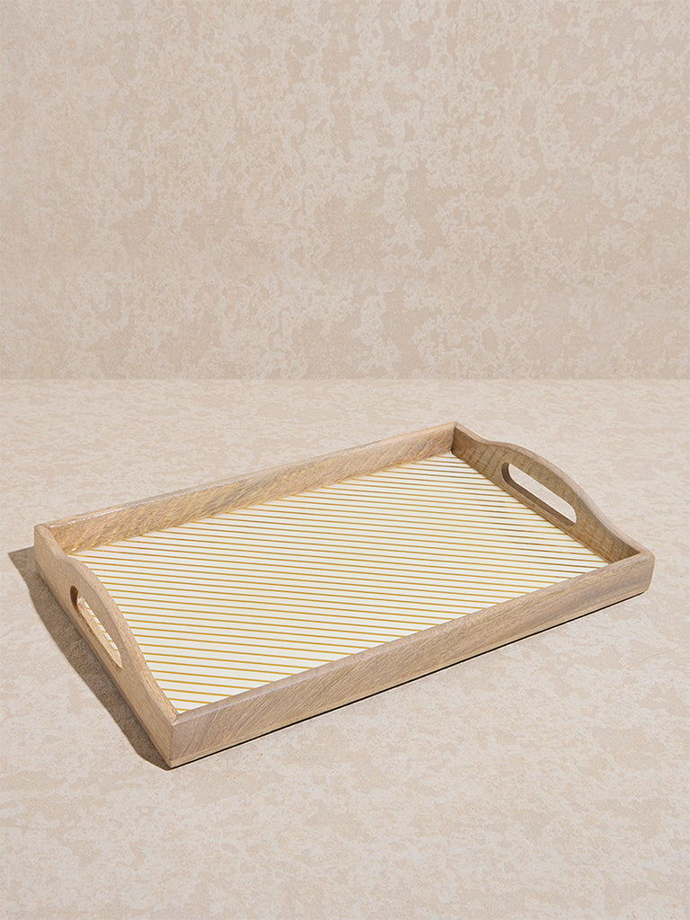 Westside Home Beige Stripe Printed Rectangular Tray