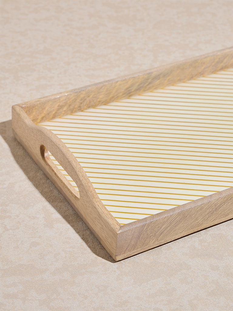 Westside Home Beige Stripe Printed Rectangular Tray