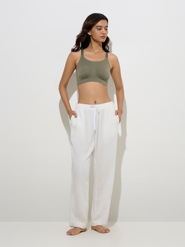 westisde Wunderlove Women's Olive Invisible Sports Bra for Casual Wear Full Model View