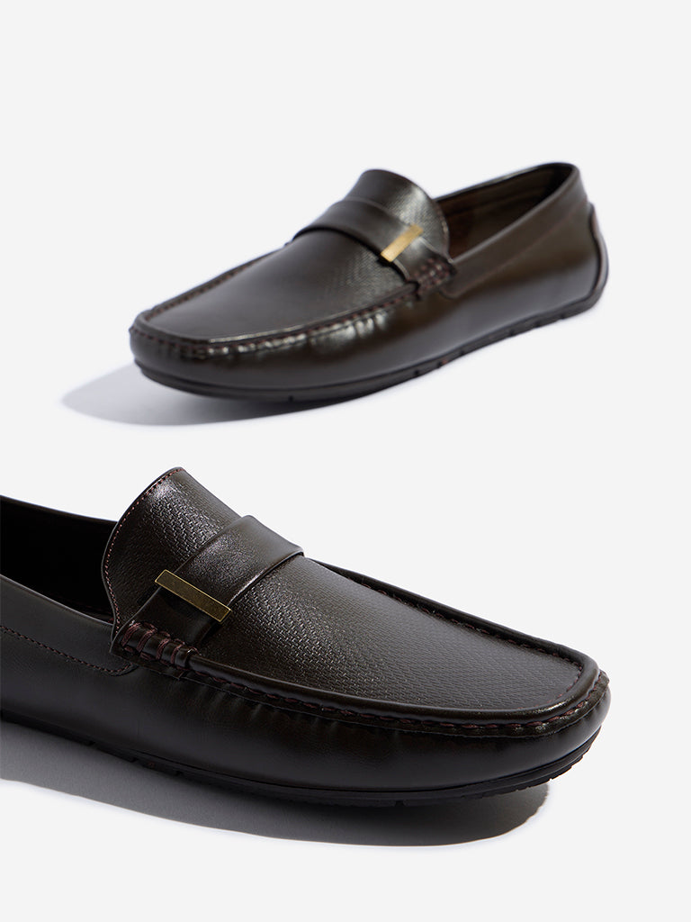 Westside SOLEPLAY Men's Brown Hardware-Detailed Loafers Zoomed View
