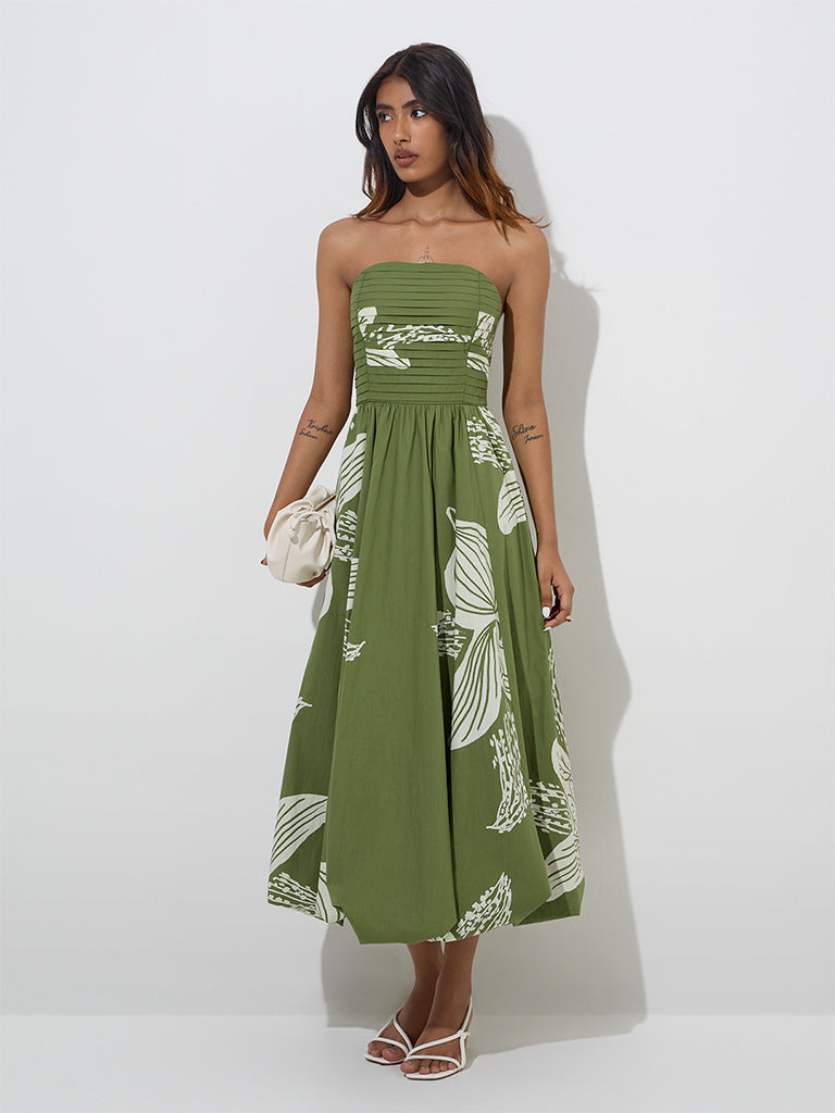 Buy LOV Green Botanical Design Cotton A-Line Dress from Westside