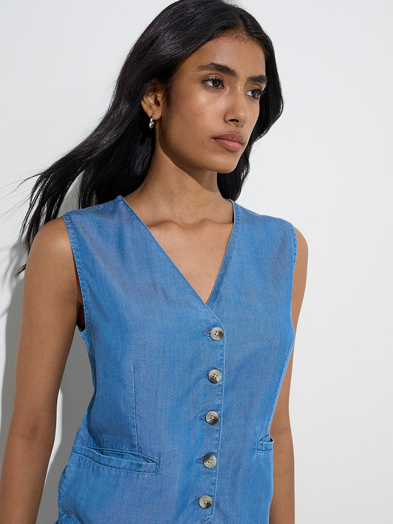 LOV Blue Waistcoat-Style Top