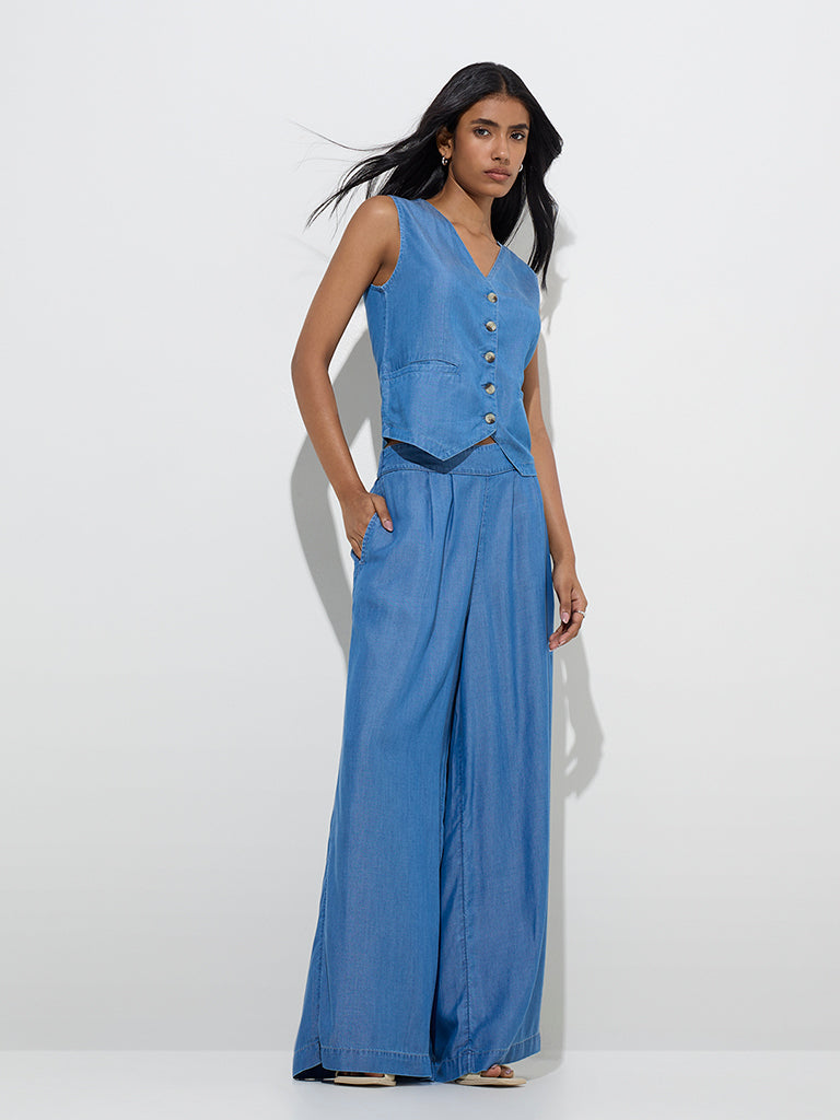 LOV Blue Waistcoat-Style Top