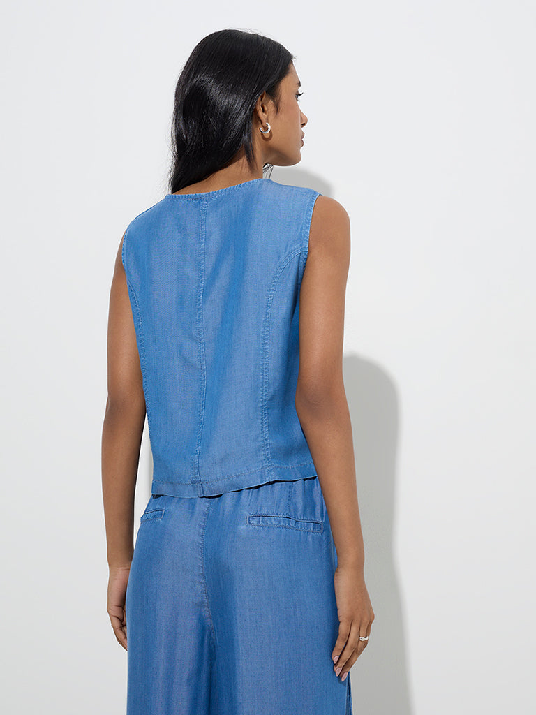 LOV Blue Waistcoat-Style Top