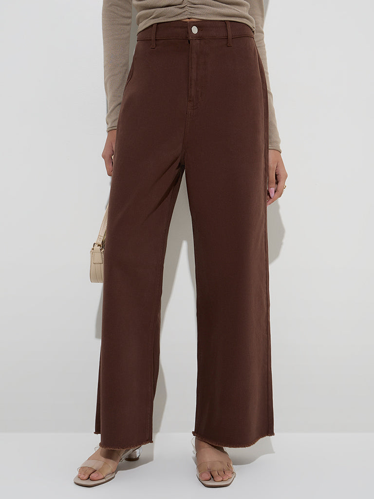 Westside LOV Women's Dark Brown Relaxed-Fit High-Rise Jeans for Casual Wear Front View