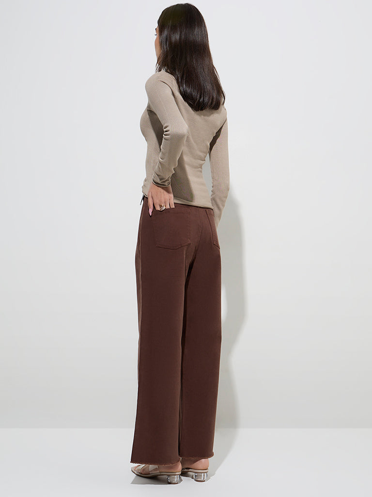 Westside LOV Women's Dark Brown Relaxed-Fit High-Rise Jeans for Casual Wear Back View