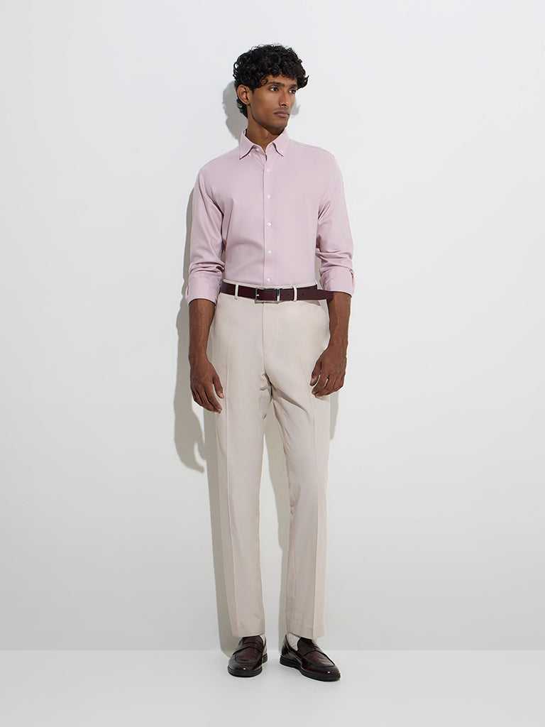 WES Formals Dusty Pink Solid Slim-Fit Cotton Shirt