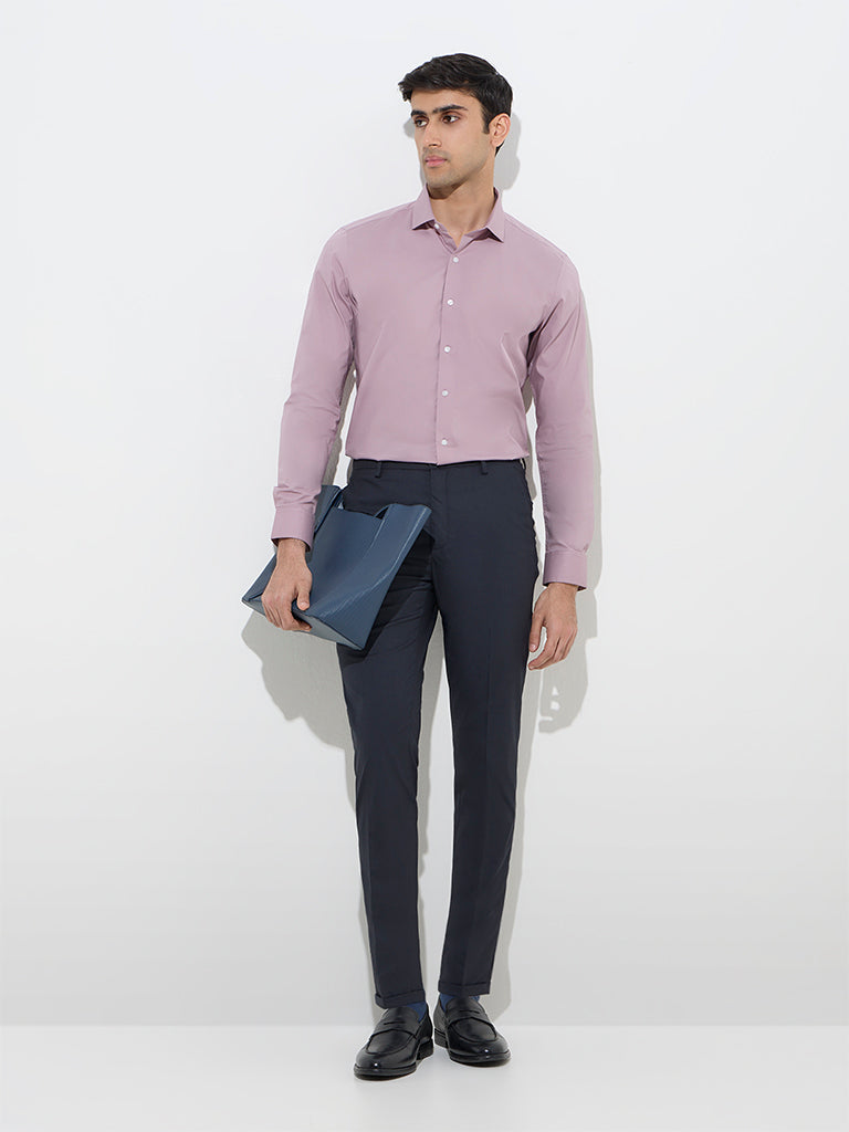Westside WES Formals Men's Mauve Ultra-Slim Fit Cotton-Blend Shirt for Work Wear Full View