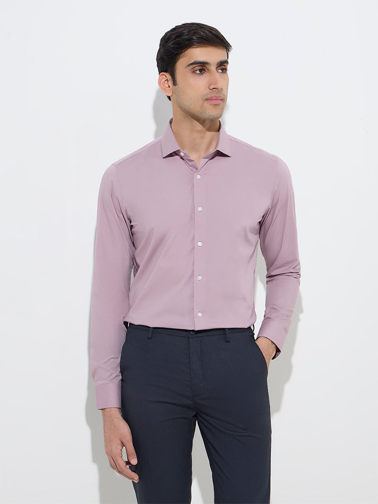 Westside WES Formals Men's Mauve Ultra-Slim Fit Cotton-Blend Shirt for Work Wear Front View