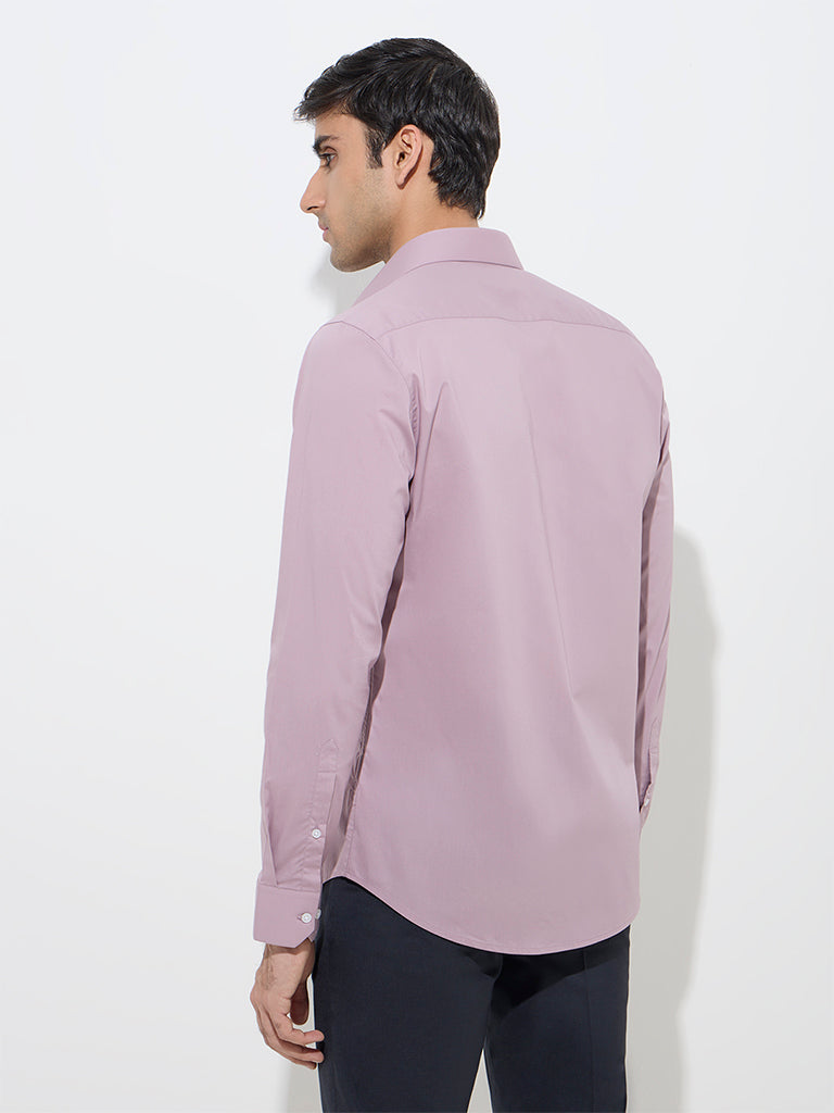 Westside WES Formals Men's Mauve Ultra-Slim Fit Cotton-Blend Shirt for Work Wear Back View