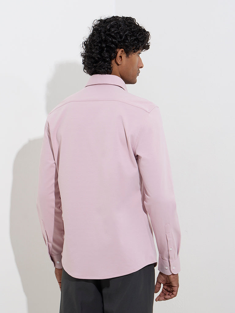 Westside WES Formals Men's Pink Solid Slim-Fit Cotton-Blend Shirt for Work Wear Back View