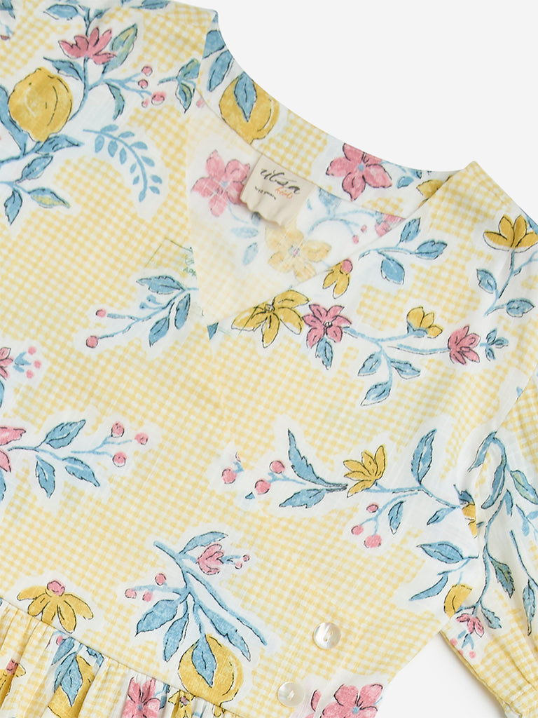 Westside Utsa Kids Yellow Fruits Printed Cotton A-Line Dress - (8-14yrs) for Ethnic Wear Zoomed View
