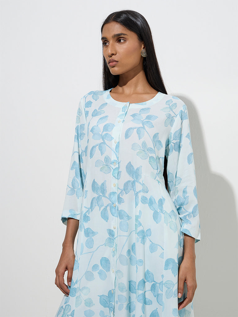 Zuba Blue Botanical Design A-Line Kurta