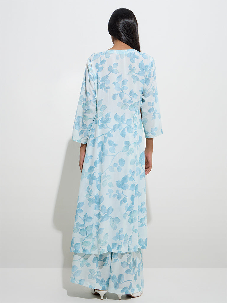 Zuba Blue Botanical Design A-Line Kurta