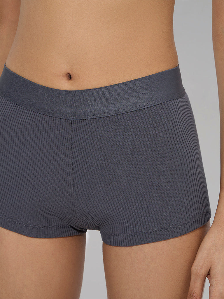 Superstar Charcoal Ribbed-Textured Boy Shorts Brief