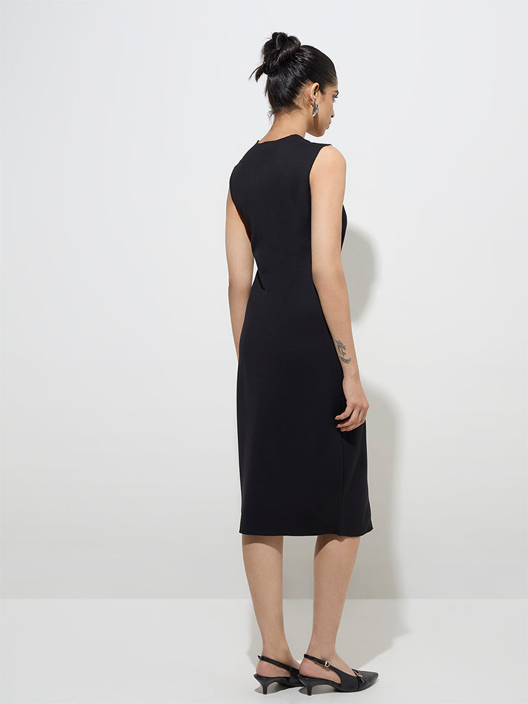 Westside Wardrobe Women's Black Solid Bodycon Dress for Work Wear Back View