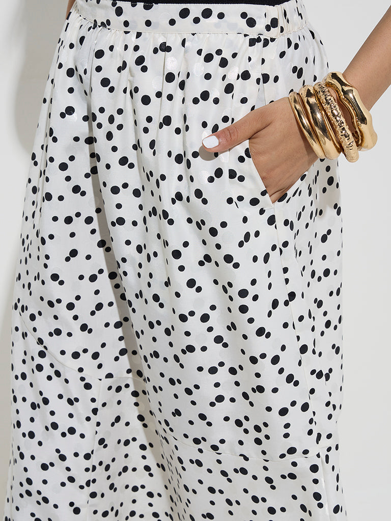 Wardrobe Ivory Polka Dotted High-Rise Skirt