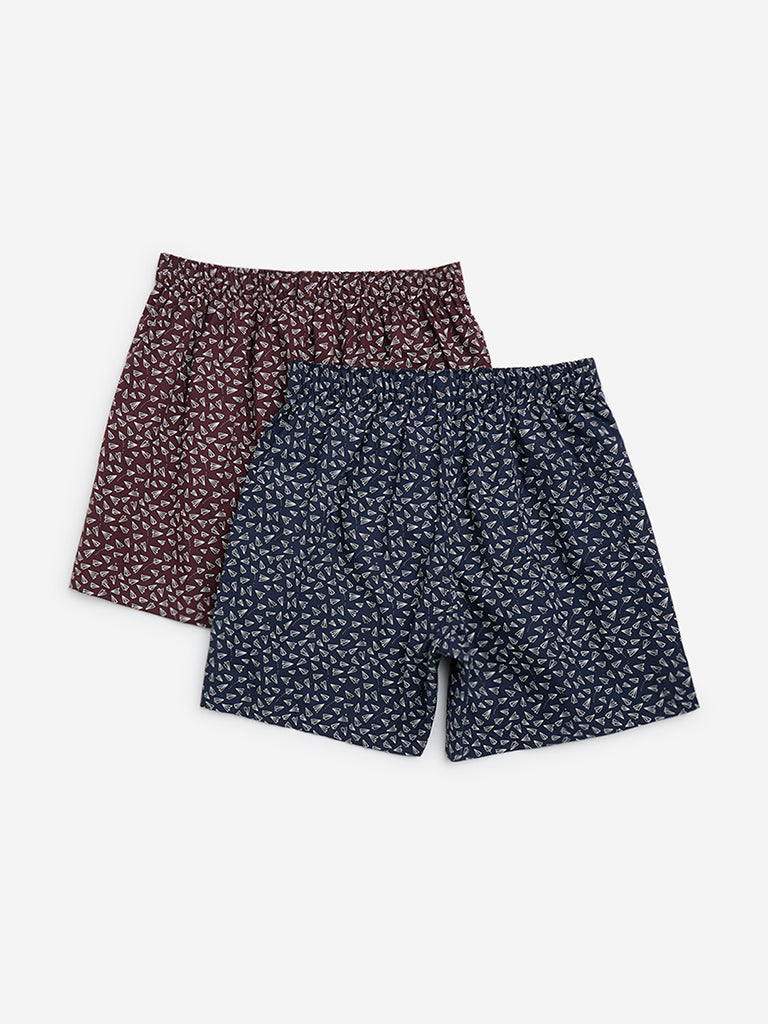 Westside WES Lounge Men's Wine Relaxed-Fit Cotton Boxers- Pack of 2 for Casual Wear Back Pack View