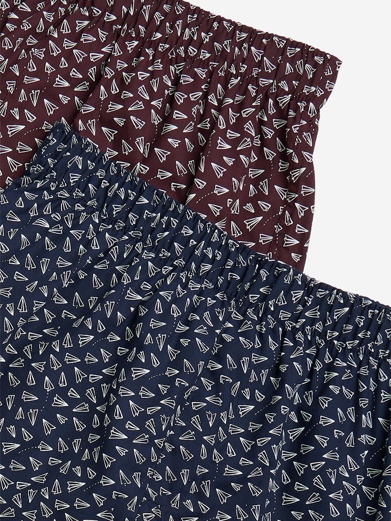 Westside WES Lounge Men's Wine Relaxed-Fit Cotton Boxers- Pack of 2 for Casual Wear Zoom Pack View