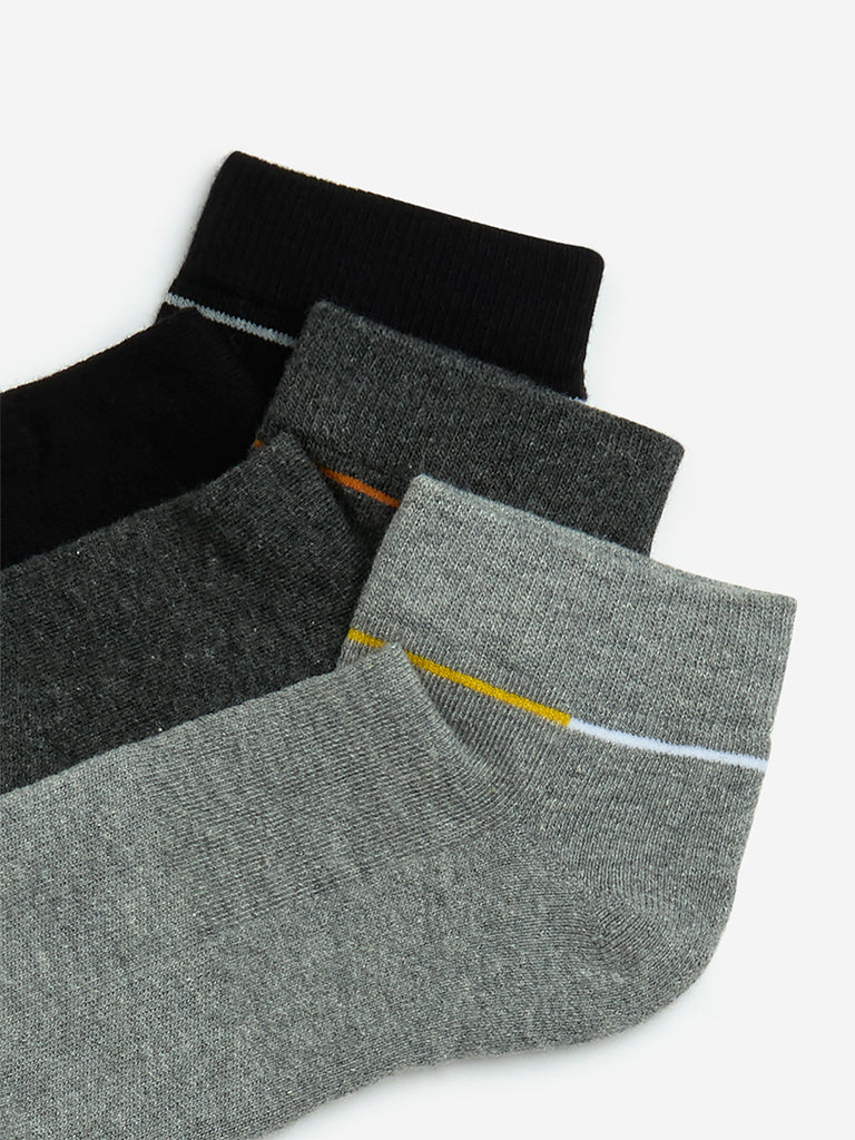 Westside WES Lounge Men's Grey Cotton-Blend Trainer Socks - Pack of 3 for Casual Wear Zoomed View