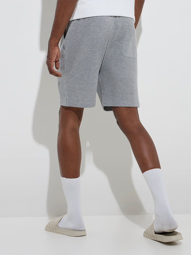 Westside WES Lounge Men's Grey Relaxed-Fit Mid-Rise Cotton-Blend Shorts for Casual Wear Back View