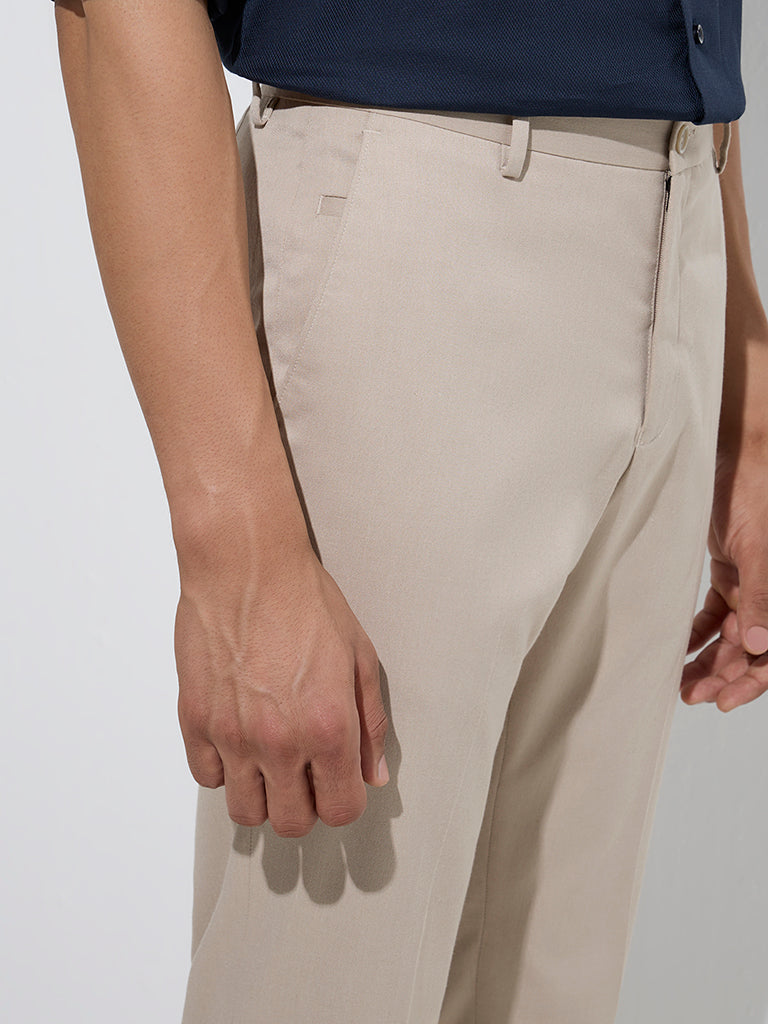Westside WES Formals Men's Beige Slim-Fit Mid-Rise Trousers for Work Wear Zoom View