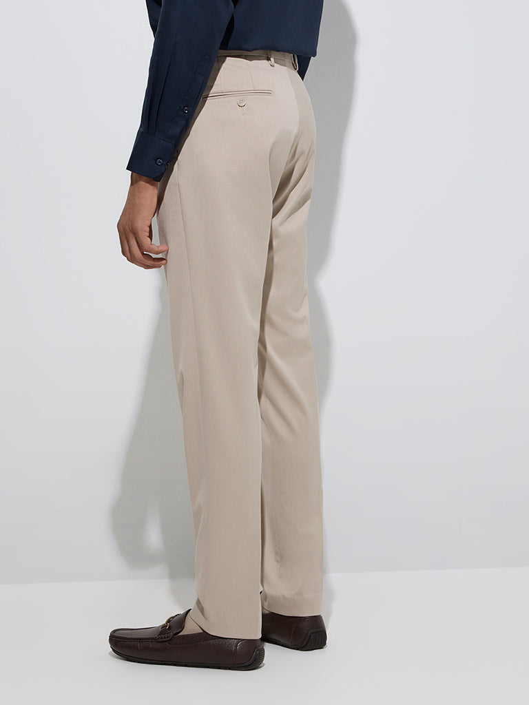Westside WES Formals Men's Beige Slim-Fit Mid-Rise Trousers for Work Wear Back View