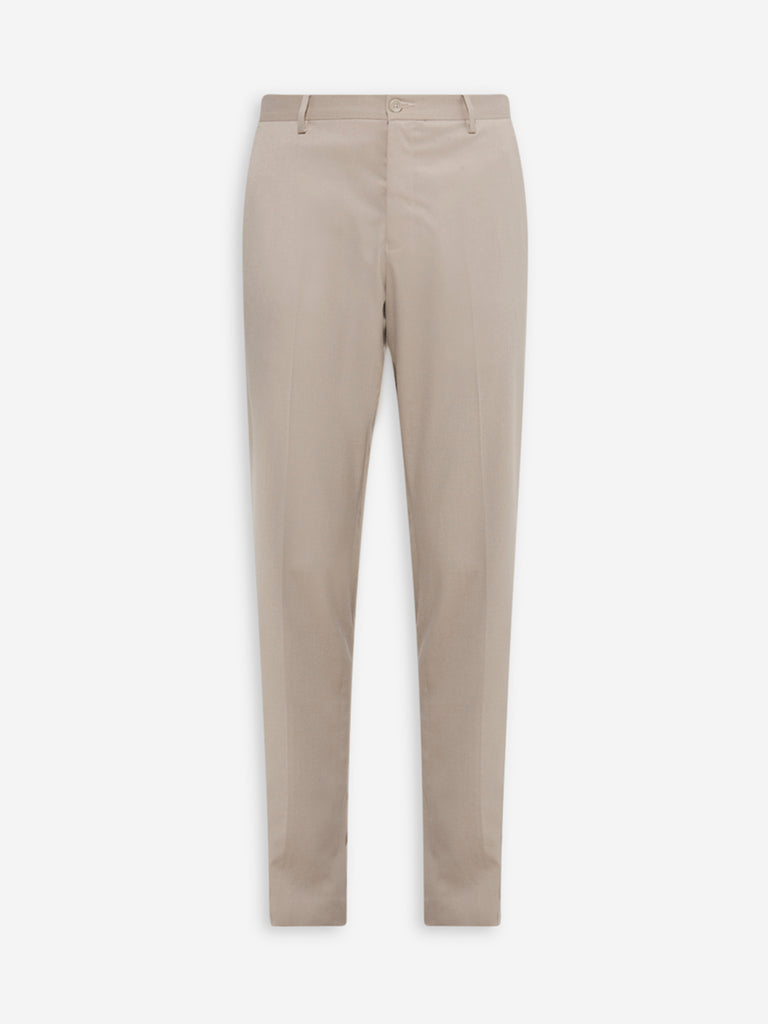 Westside WES Formals Men's Beige Slim-Fit Mid-Rise Trousers for Work Wear Flatly View