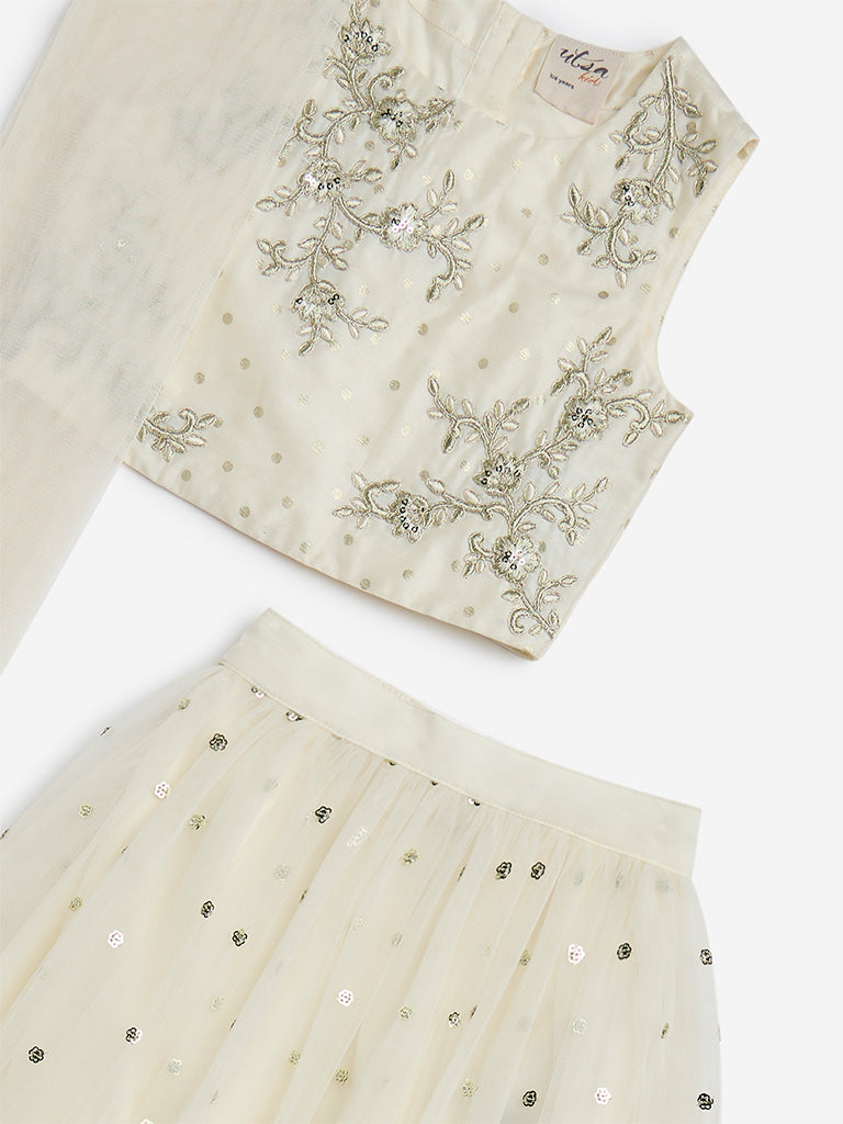 Westside Utsa Kids Off-White Embroidered Choli, Ghagra and Dupatta Set - (2-8yrs) for Ethnic Wear Zoomed View