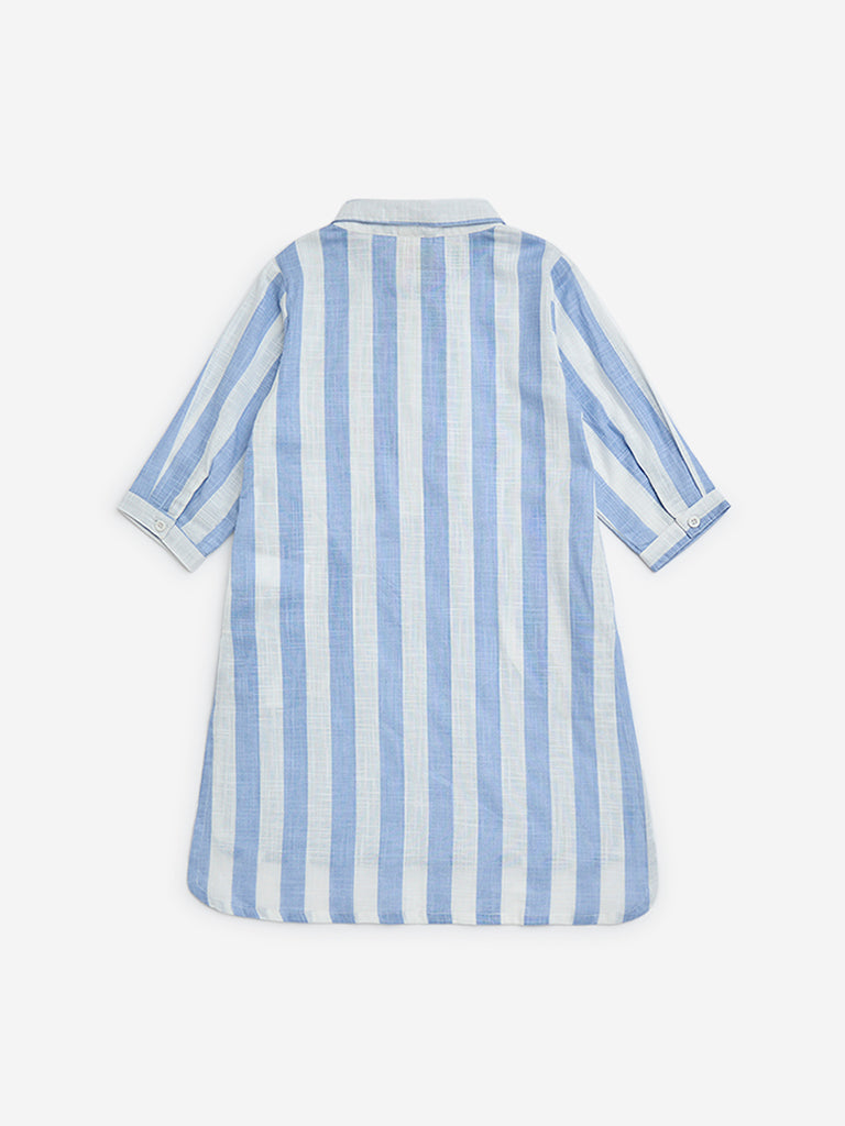 Utsa Kids Blue Stripe Printed Cotton Ethnic Kurti - (2-8yrs)