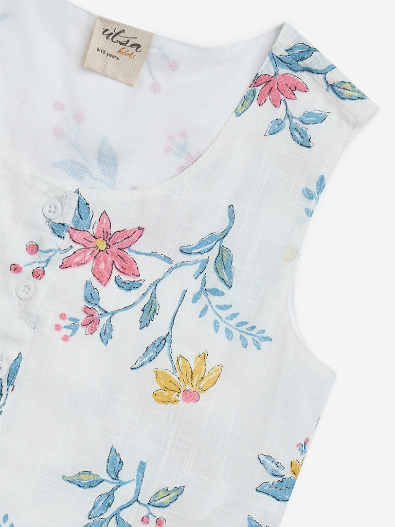 Westside Utsa Kids White Floral Design Ethnic Top - (8-14yrs) for Ethnic Wear Zoomed View