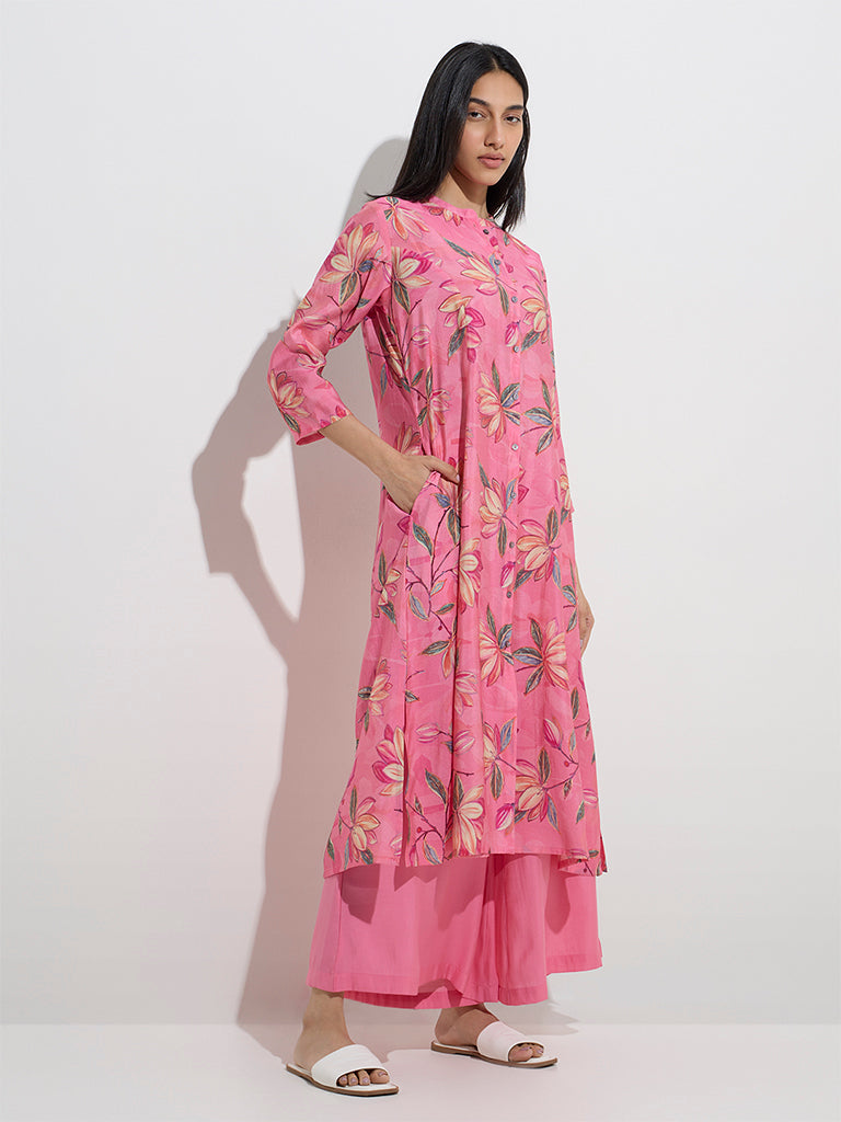 Buy Utsa Pink Floral Design A-Line Kurta from Westside